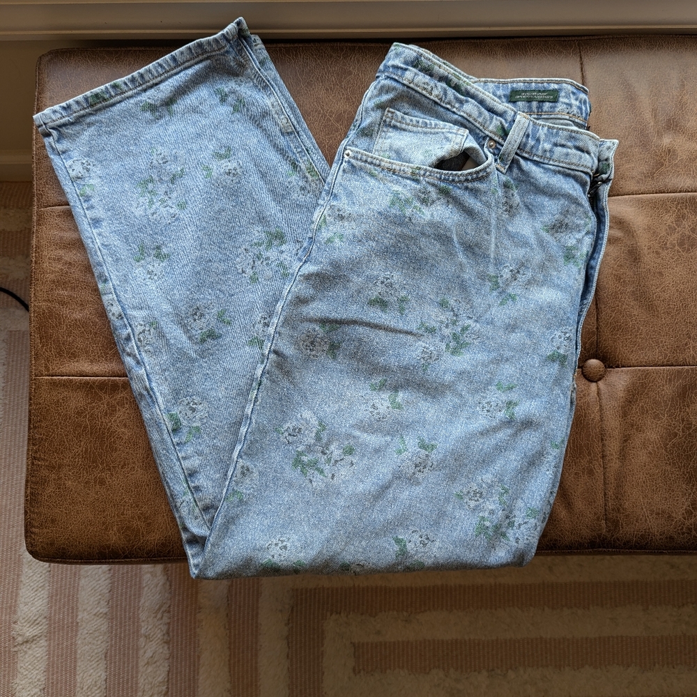 Wild Fable Women's 90s Relaxed Straight Jeans - Light Blue Floral Size 17